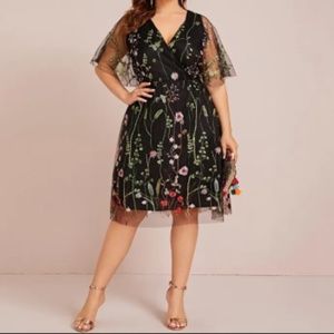 Black Embroidered Floral Dress